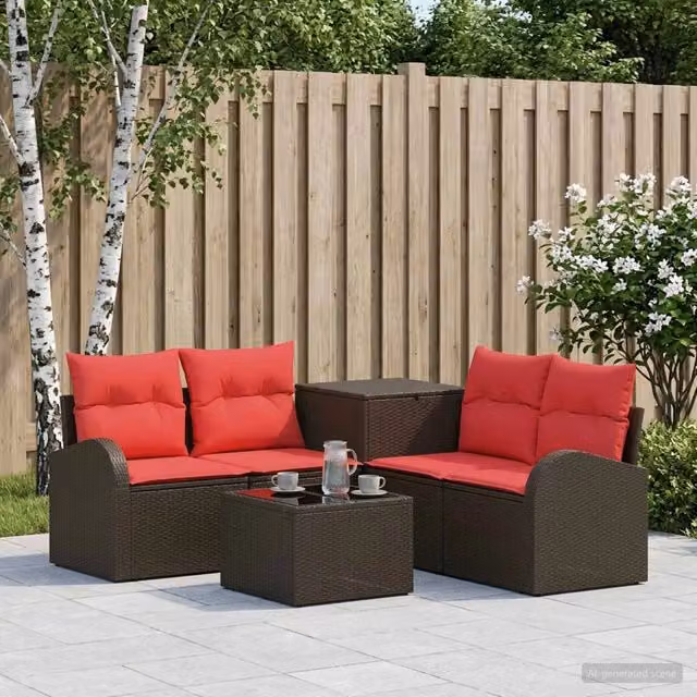 Set di divani 6 pz Marrone e Rosso 55 x 55 x 37 cm 3447187