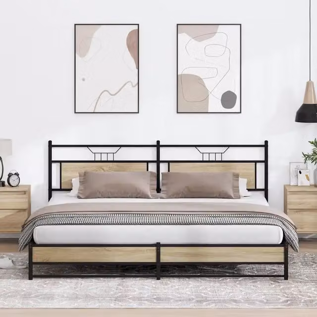 Giroletto vidaXL in Metallo e MDF Rovere Sonoma senza Materasso L: 199 cm, P: 193 cm, H: 207 cm – 1