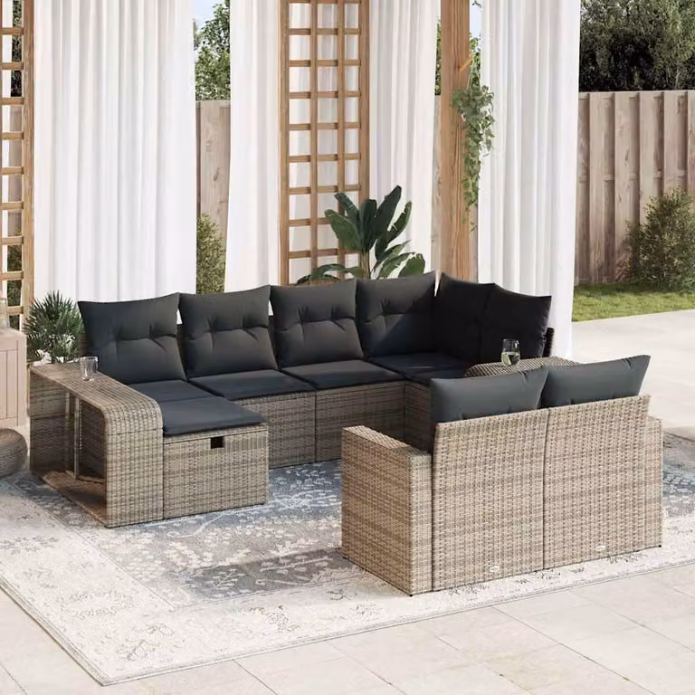 Set Divano da Giardino vidaXL 10 Pezzi a Forma di U con Cuscini Grigio in Polyrattan e Struttura in Acciaio