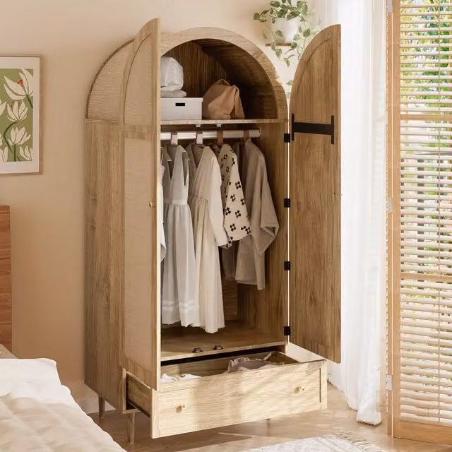 Armadio guardaroba moderno con ante a battente e cassetti integrati, finitura rovere marrone, L: 79 cm, P: 50 cm, H: 175 cm
