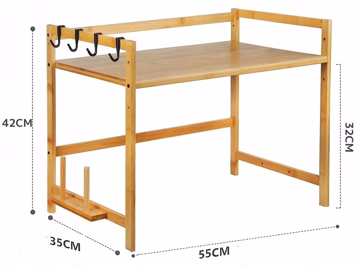 Portaspezie in bambù per microonde - Portaoggetti da cucina - 4 ganci - Molto versatile - Organizzatore per piani di lavoro - 52 x 30 x 35 cm