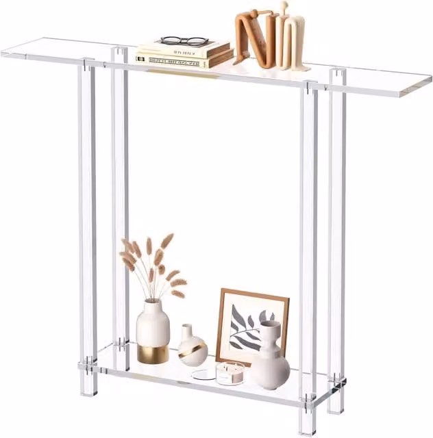 Tavolo Consolle in Acrilico Trasparente YKBXGZ Tavolino da Ingresso Moderno Rettangolare con 2 Ripiani per Corridoio Salotto 19,3 x 100 x 80 cm