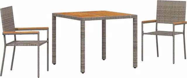 Set da Pranzo per Giardino 3 pz | Set Salotto da Giardino Grigio polyrattan