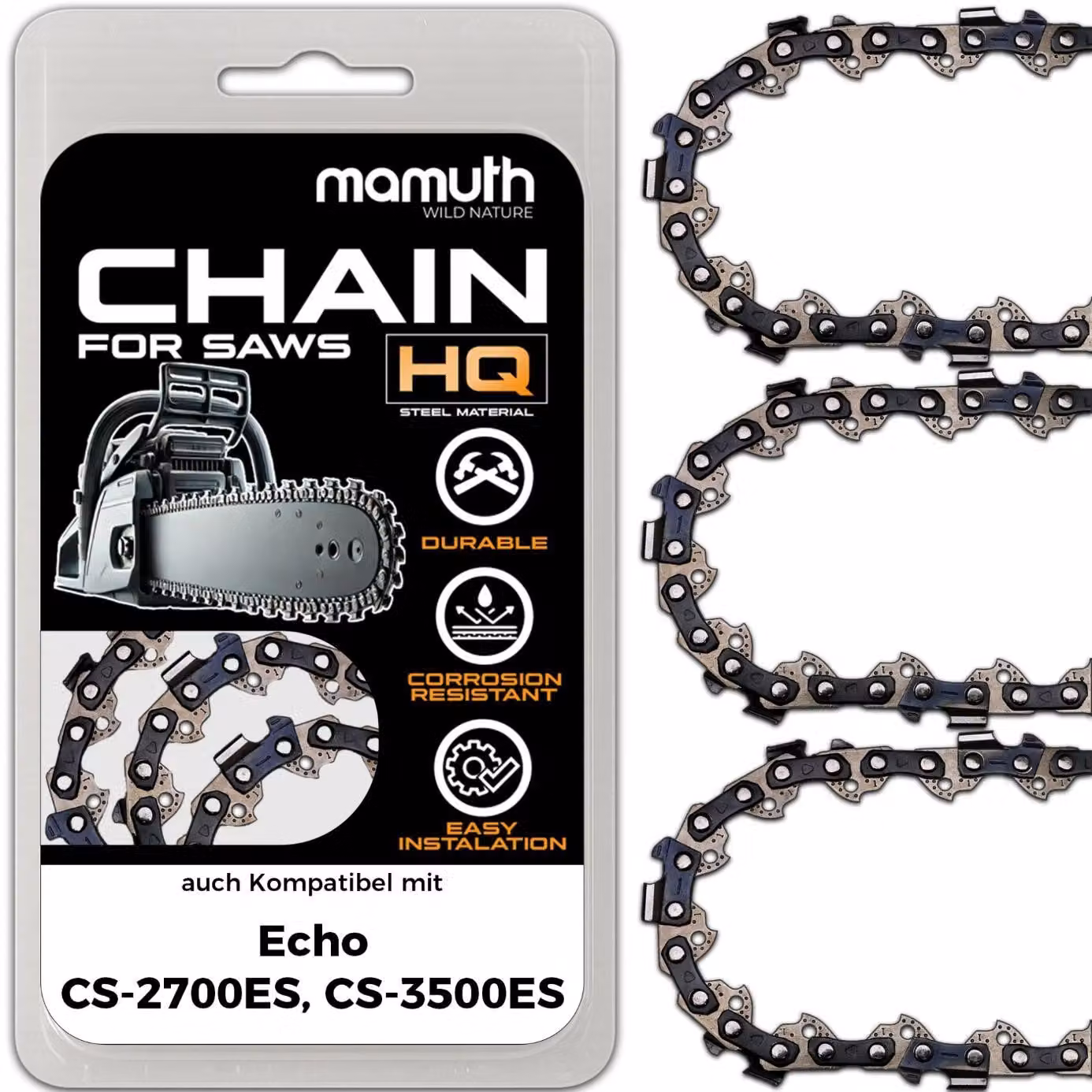 3 catene per motosega, lunghezza 40 cm, spessore 1,3 mm, passo 3/8", modello 57 TG, compatibili con motoseghe Echo CS-2700ES e CS-3500ES