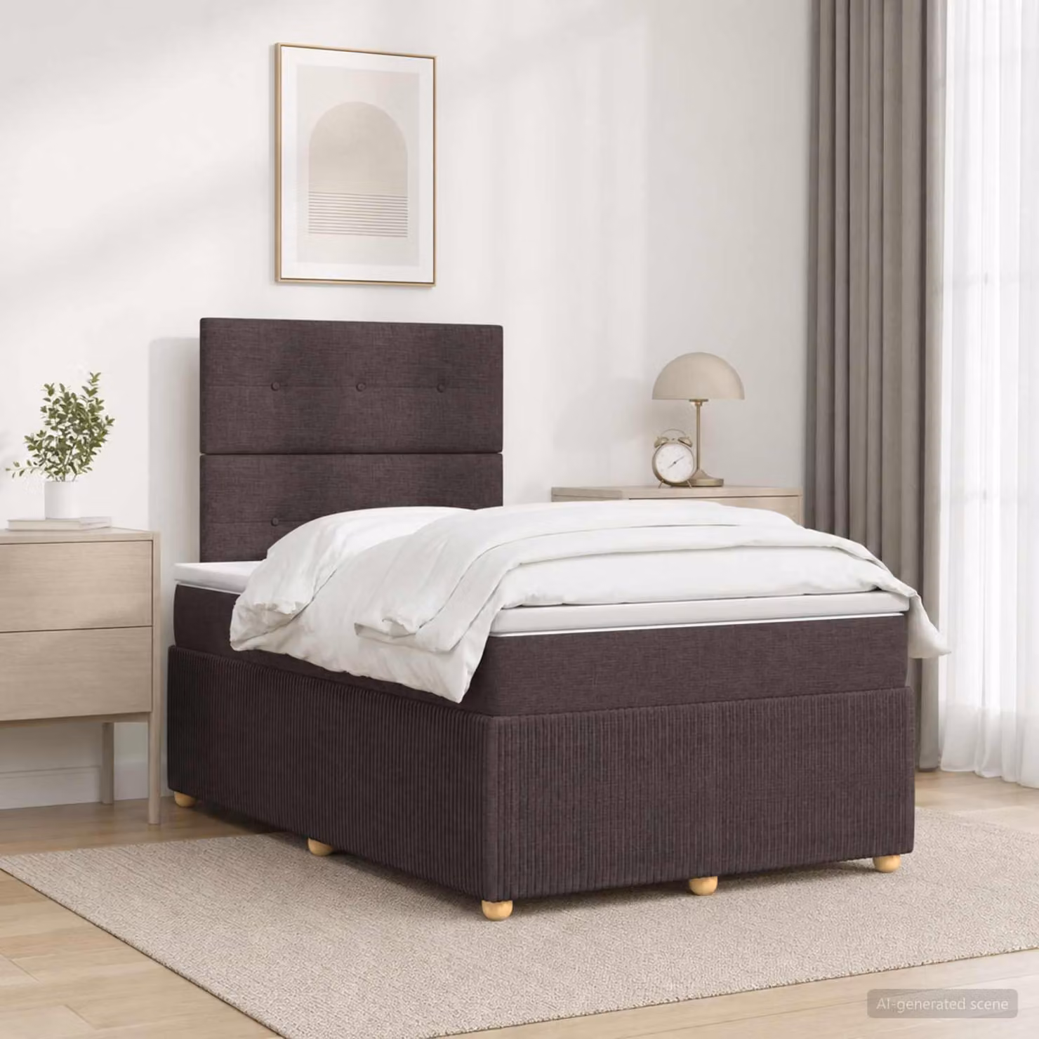 Letto box spring con materasso vidaXL in tessuto marrone e bianco, L/P/H: 200 x 120 x 76 cm