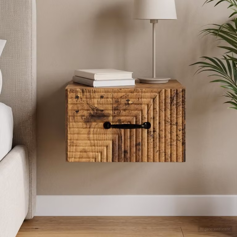 vidaXL Mobiletto da notte a muro in legno color marrone L: 34,5 cm, P: 33 cm, H: 20 cm