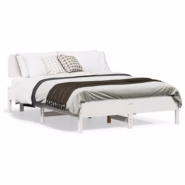 vidaXL Giroletto in legno di pino massello bianco con doghe piatte fissate L/P/H: 200 x 120 x 76 cm