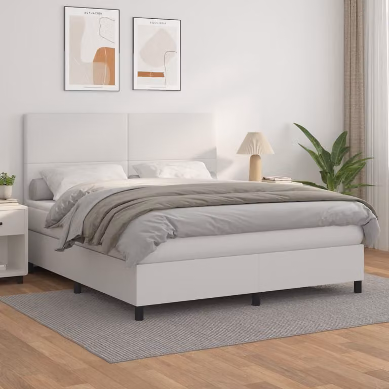 vidaXL Letto a molle con materasso bianco 180x200 cm in Pelle finta - Letto a molle - Boxspringbetten - Bett - Schlafzimmermöbel