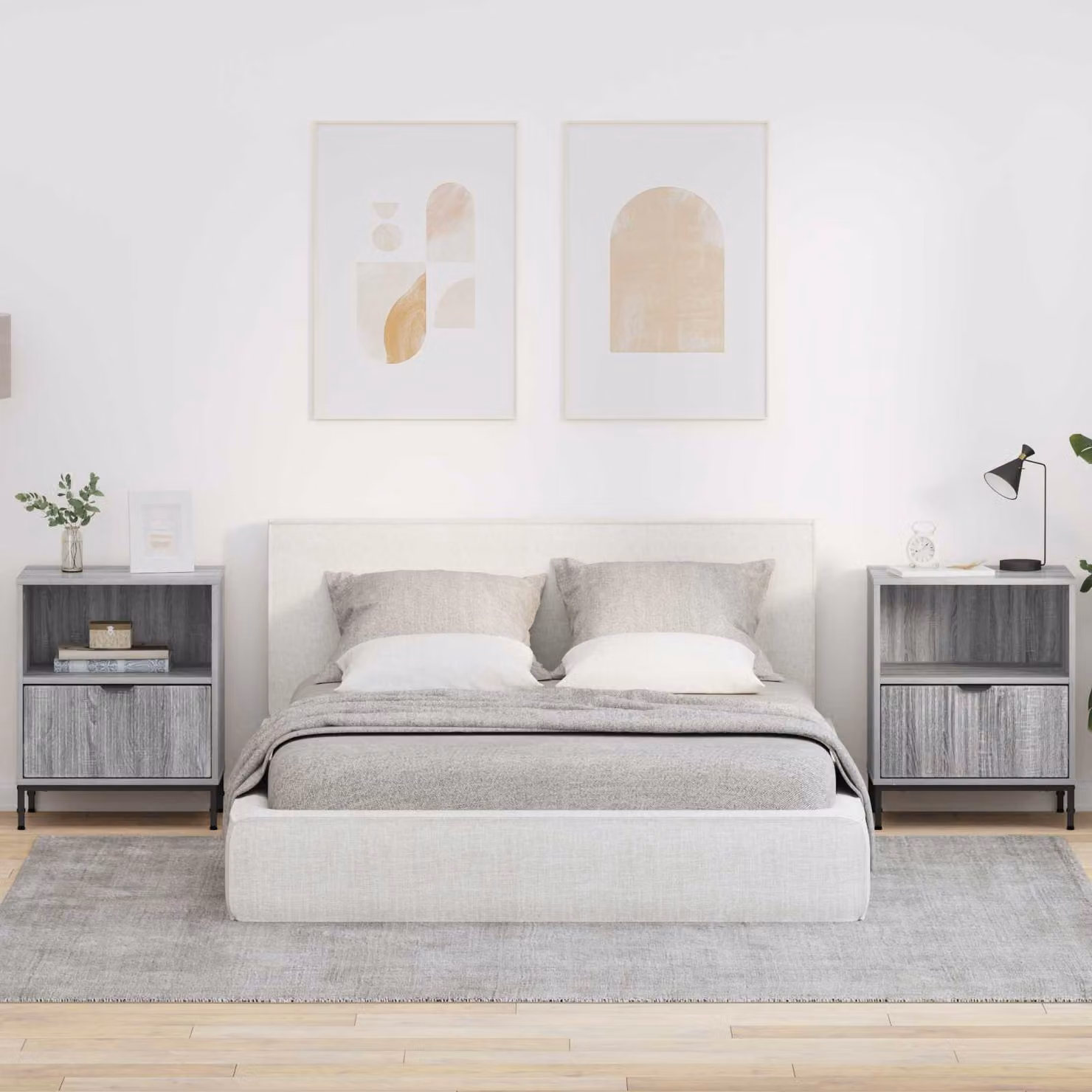 Set di 2 armadi da notte moderni vidaXL in grigio e nero, L/P/H: 49 x 36 x 61 cm