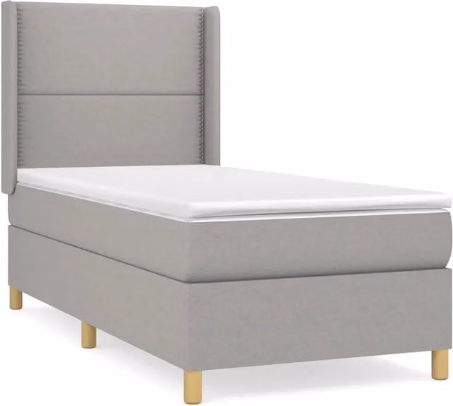 Letto singolo moderno per adulti con struttura in legno di larice e materasso ibrido, colore grigio e bianco, L/P/H: 90 x 190 x 4 cm