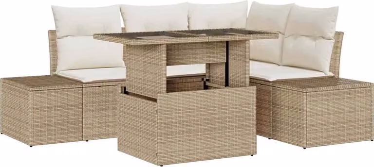 Set Divano da Giardino con cuscino 5 pcs Beige polyrattan