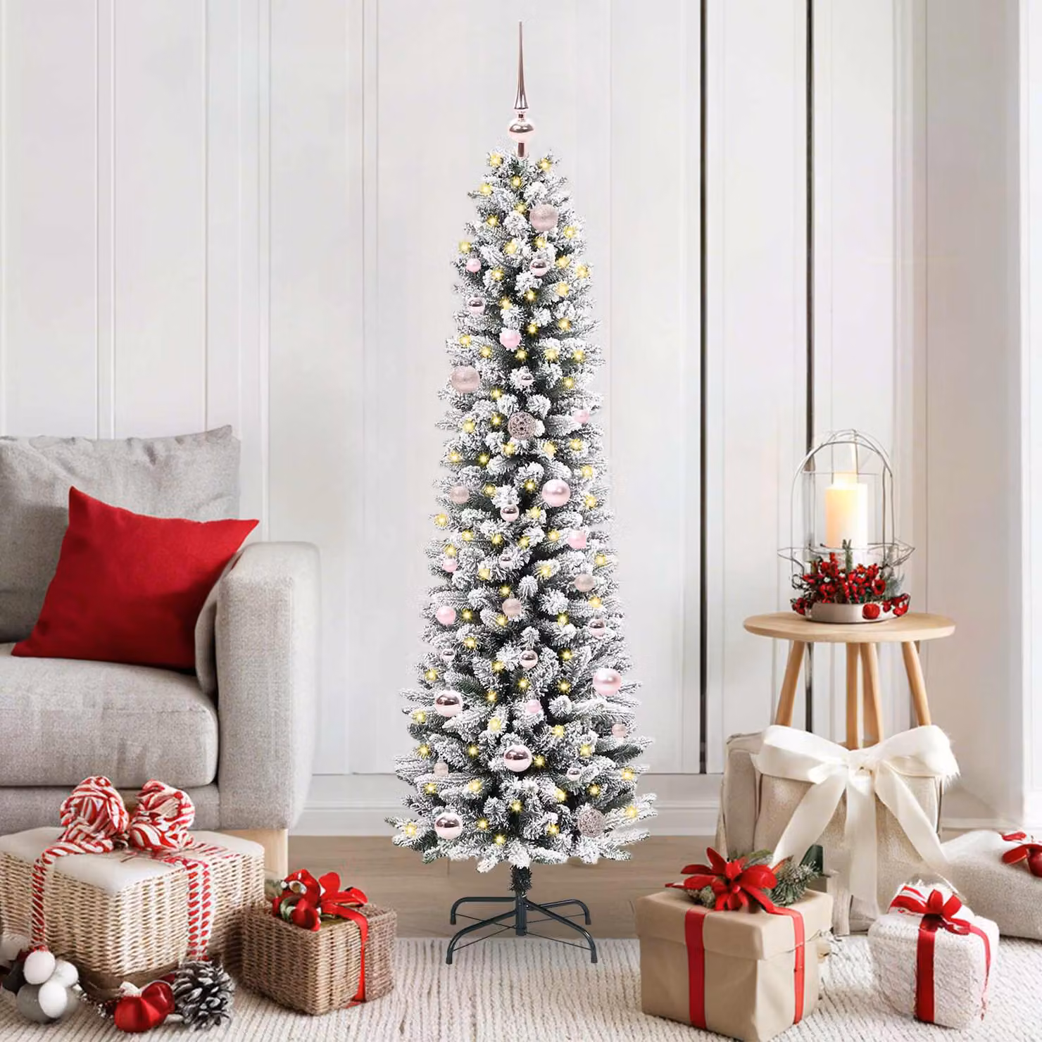 Albero di Natale artificiale vidaXL bianco con luci LED bianco caldo, Altezza: 150 cm