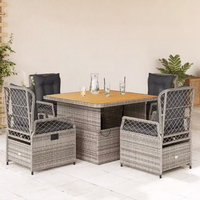 Set da Pranzo da Giardino 5 pz con Cuscini in Polyrattan Grigio 3262915
