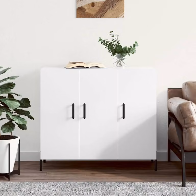 Credenza moderna vidaXL in legno e metallo bianca L 90 cm, P 34 cm, H 80 cm