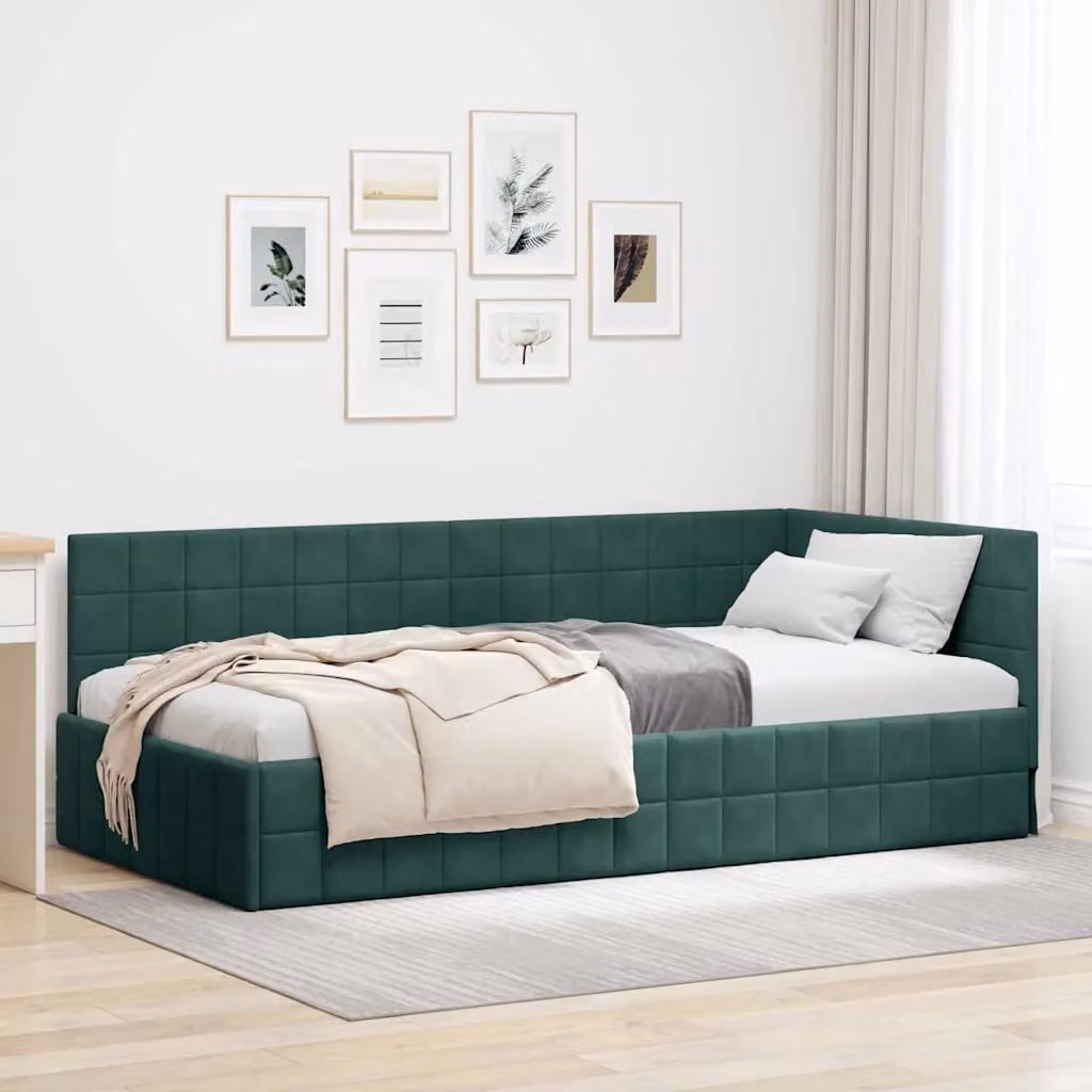 vidaXL Cornice del letto ad angolo in velluto verde, L/P/H: 200 x 90 x 72 cm – 1