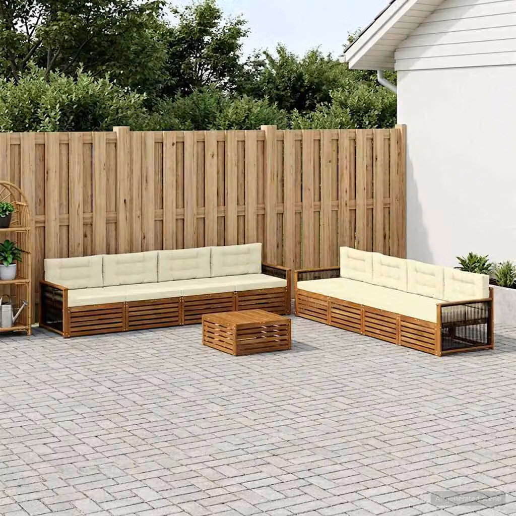 Set di divani da esterno vidaXL 9 pezzi in legno di acacia con cuscini, colore beige e marrone