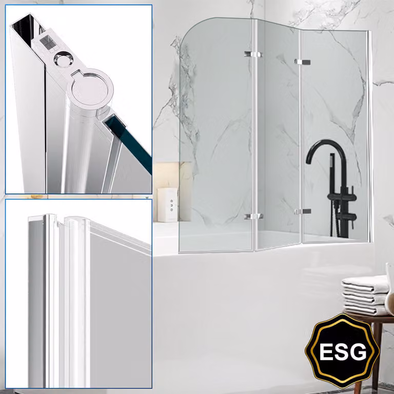 Clanmacy bagno allegato doccia schermo pieghevole vasca da bagno cabina doccia in 6 mm NANO 180 ° ESG vetro trasparente destra e sinistra montabile 3 pezzi pieghevole 120 * 140CM argento