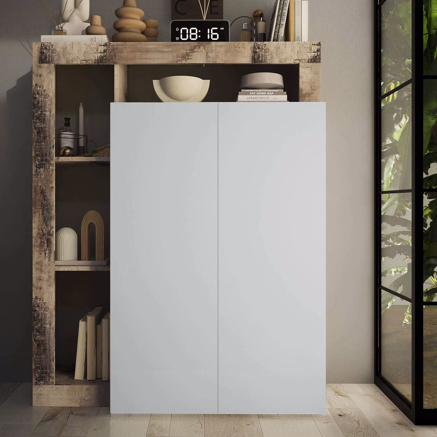 Dmora Armadio Multiuso 2 Ante Cipresso 35x116h cm Marrone Rovere, 2 Ante 5 Vani  Italy