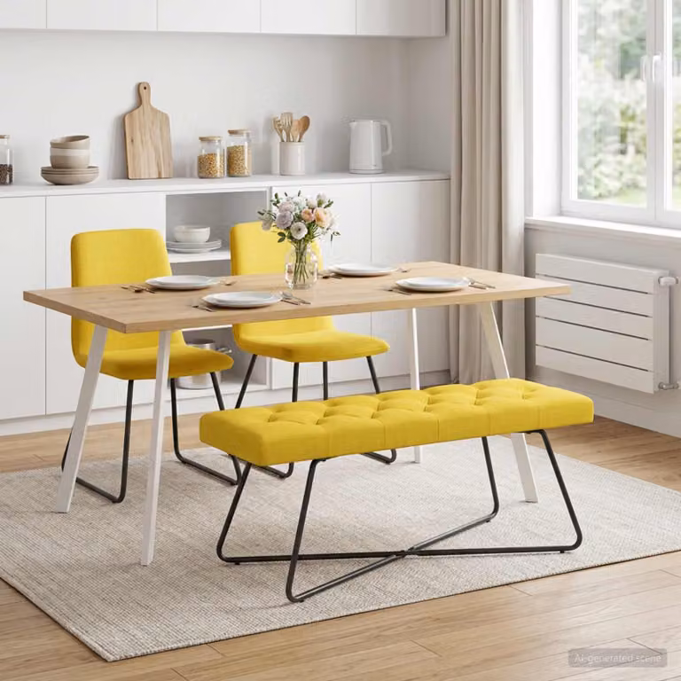 Panchina moderna vidaXL con bottoni imbottiti in tessuto Giallo, L 110 x P 40 x H 46 cm