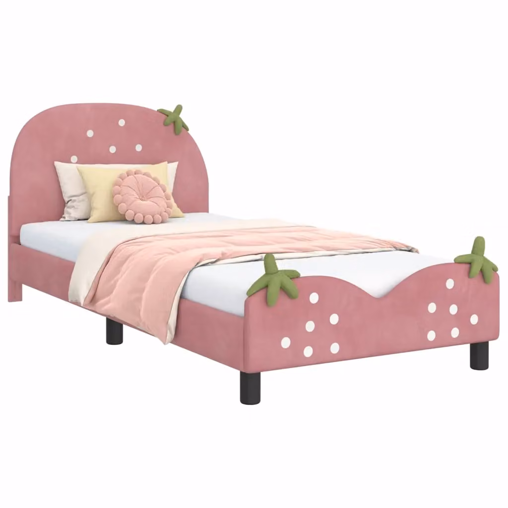 Struttura letto per bambini vidaXL in velluto rosa con scomparti laterali L: 80 cm, P: 200 cm – 2