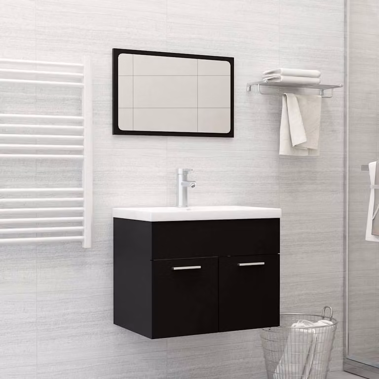 Mobile lavabo moderno vidaXL nero e bianco con base in legno e finitura opaca L: 60,0 cm, P: 38,5 cm, H: 46,0 cm