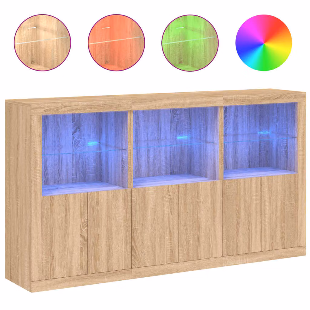 Credenza con Luci LED Rovere Sonoma 181,5x37x100 cm