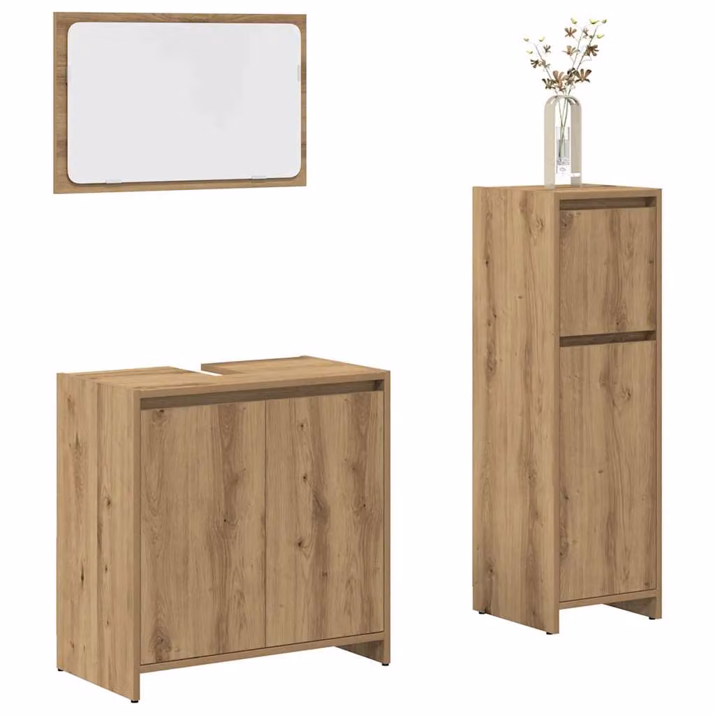 Set Mobili da Bagno Moderno vidaXL in Legno Rovere Marrone, Composto da Mobile Lavabo, Armadietto Specchio e Mobile Laterale