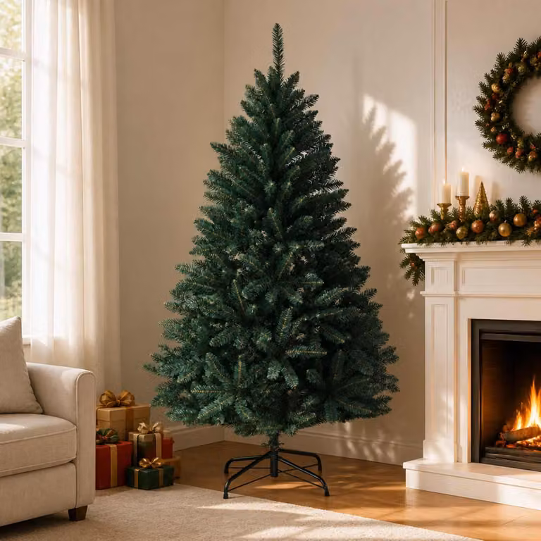 Albero di Natale artificiale pieghevole, altezza 180 cm, PVC, verde scuro
