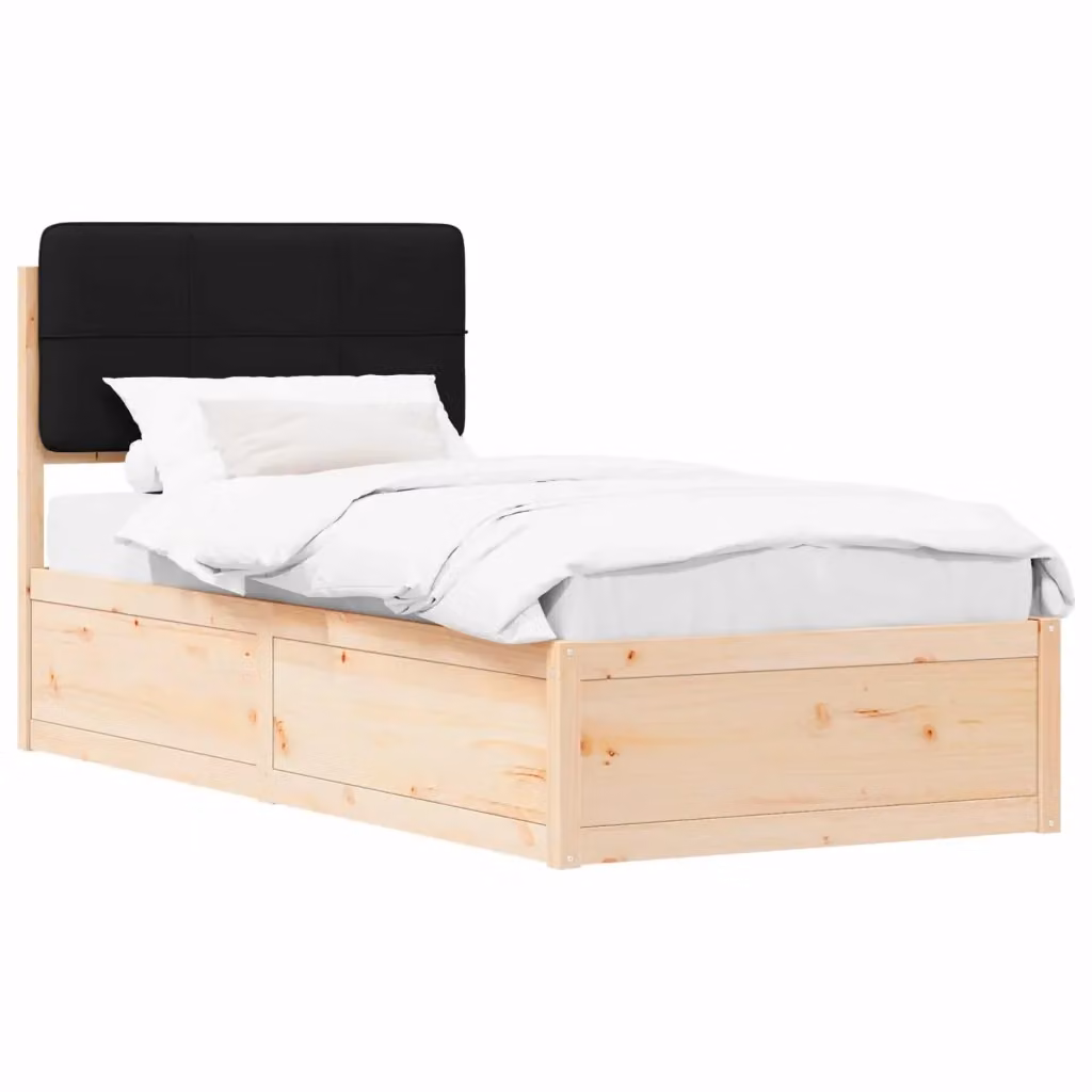 Letto con Testiera Rivestita in Tessuto Nero vidaXL in Pino Massello L 190 x P 80 cm, H 80,5 cm – 2