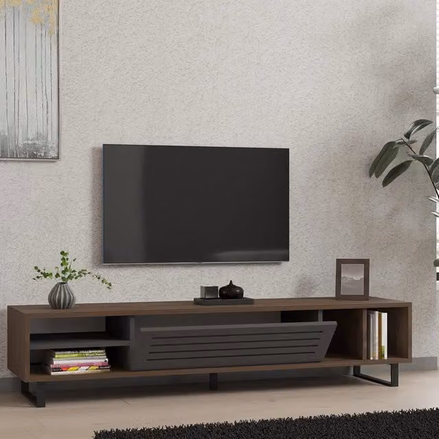 Sovico, Mobile Porta tv un Ripiano, 160x40x35h cm Nero Antracite