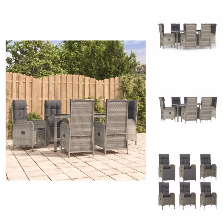 vidaXL set da pranzo da giardino 7 pezzi con cuscini in poly rattan grigio - Set di mobili da giardino