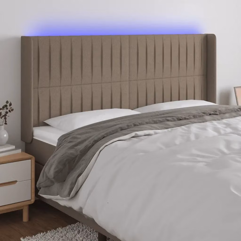 Testata del letto con illuminazione LED e porta di ricarica USB in tessuto beige L: 163 cm, P: 16 cm, H: 118/128 cm – 2
