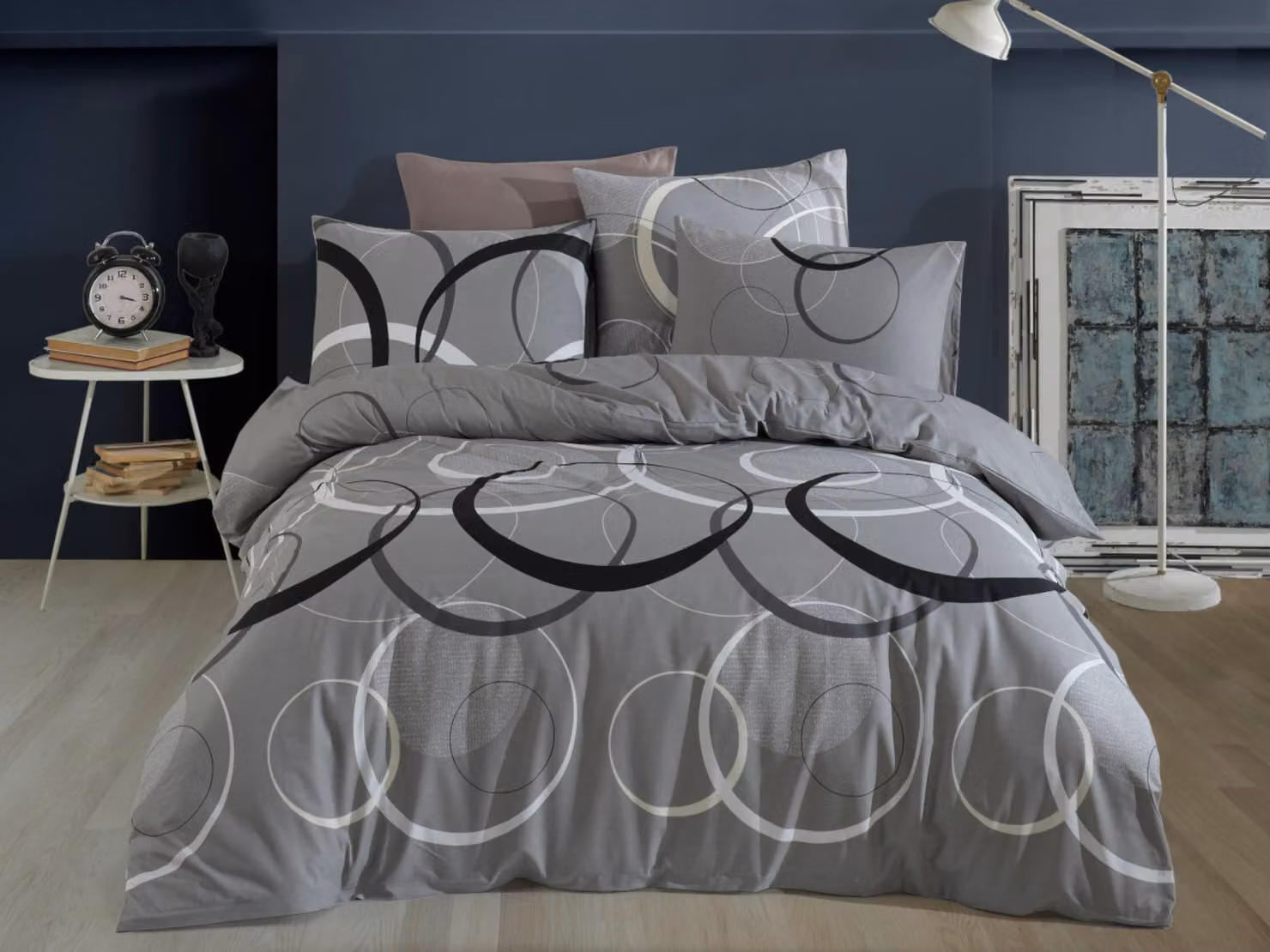 Set di lenzuola matrimoniali in cotone, dimensioni 140x220 cm, lenzuolo da cuscino 70x90 cm, colore grigio Toronto