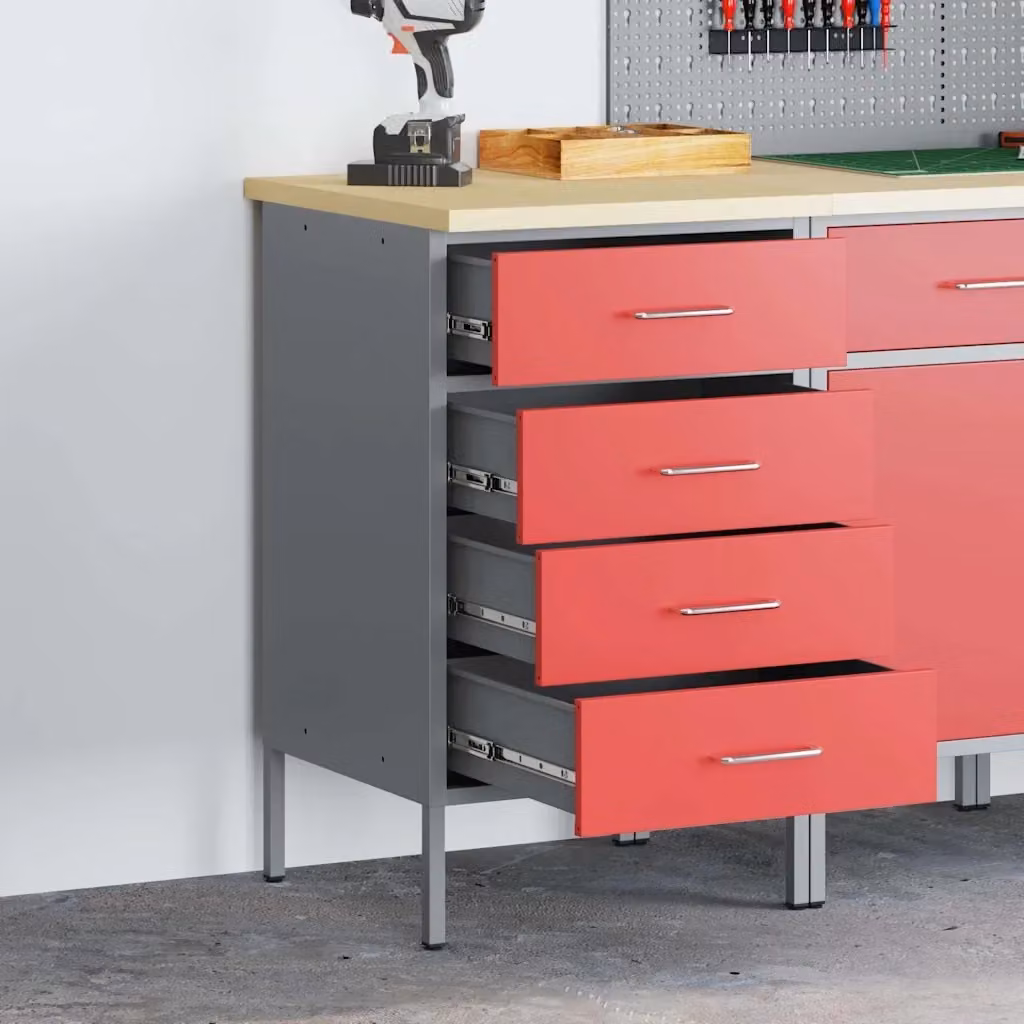 Banco da lavoro con cassetto in acciaio e legno Rosso e Grigio L/P/H: 50 x 55 x 85 cm CFW7082959 – 2
