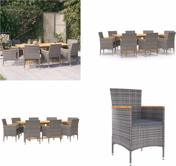 vidaXL Set da pranzo da giardino 9 pezzi con cuscini grigio - Set da pranzo da giardino - Set da pranzo da giardino - Set da pranzo da esterno - Set da pranzo da terrazza
