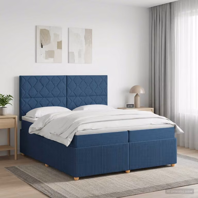 Letto box spring con materasso ibrido vidaXL Blu e Bianco L/P: 200 x 200 cm