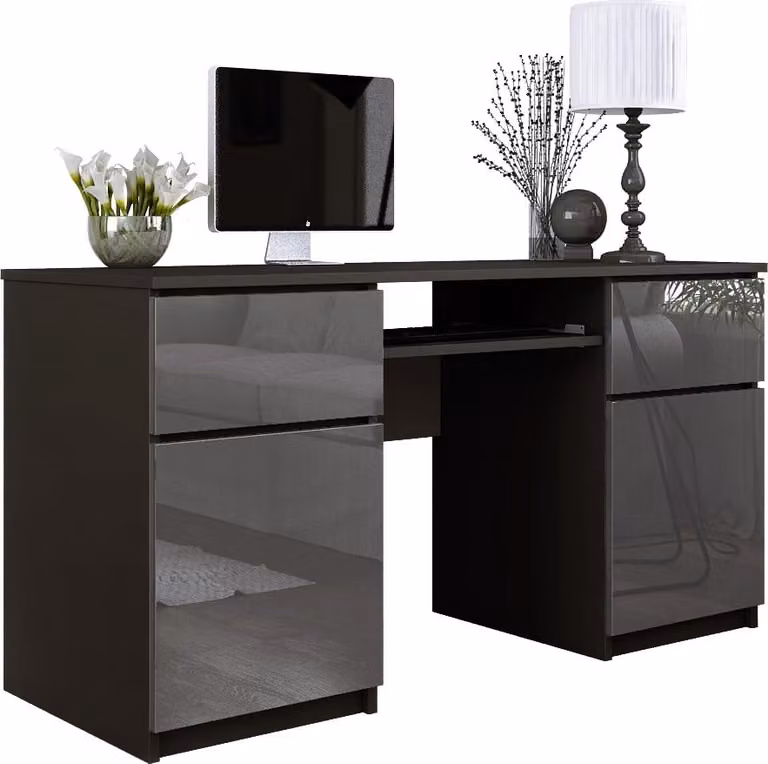 Scrivania: 2 cassetti, nero opaco/grigio lucido, 135 x 77 x 50 cm