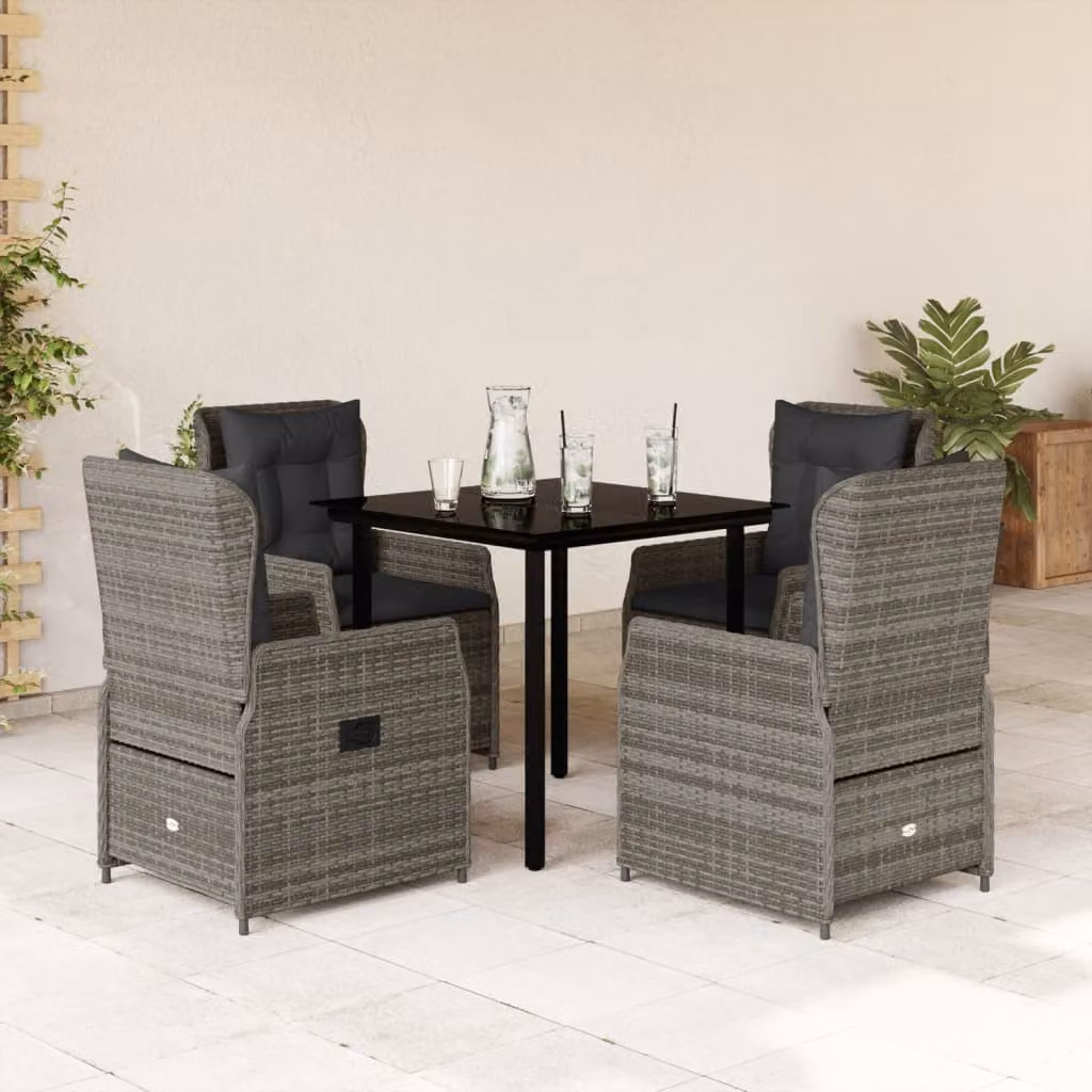 vidaXL Set da Pranzo da Giardino 5 pz in Polyrattan e Vetro Grigio e Nero – 1