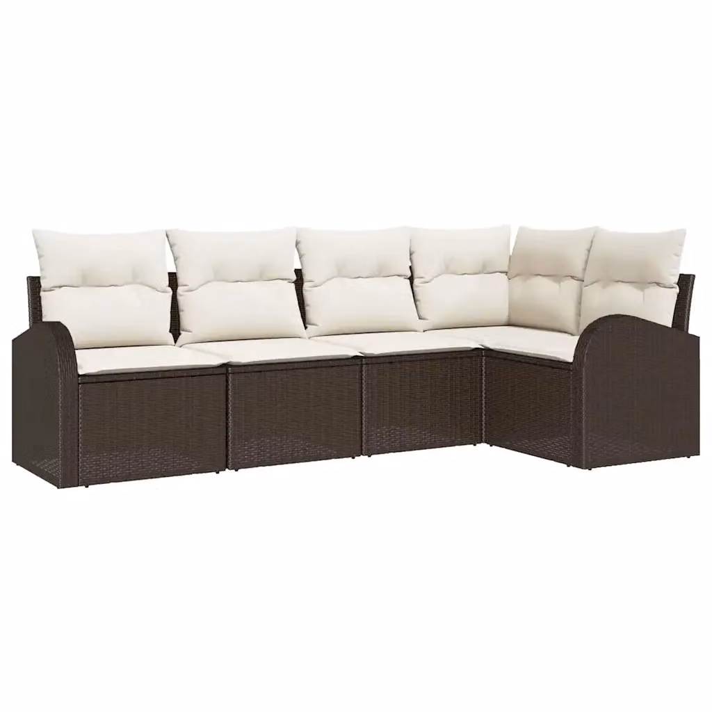Set Divano da Giardino vidaXL 5 Pezzi in Polyrattan Marrone e Bianco con Cuscini e Forma a L – 2