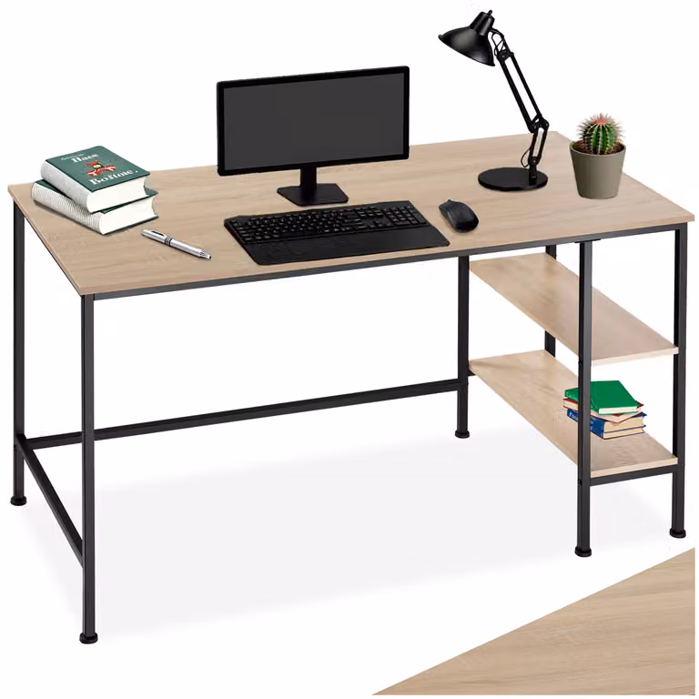 Scrivania da computer tectake in stile industriale, colore rovere e nero, L 140 x P 60 x H 76,5 cm