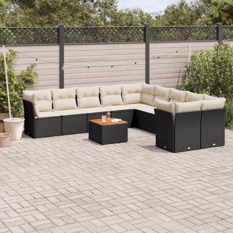 Maison Exclusive - Set Divani da Giardino 11 pz con Cuscini in Polyrattan Nero