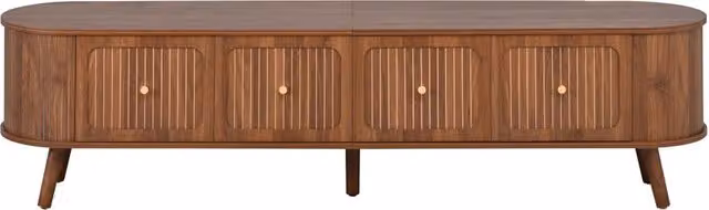 Mobile TV vintage color noce con 4 ante, gambe in legno, 180x38x47 cm