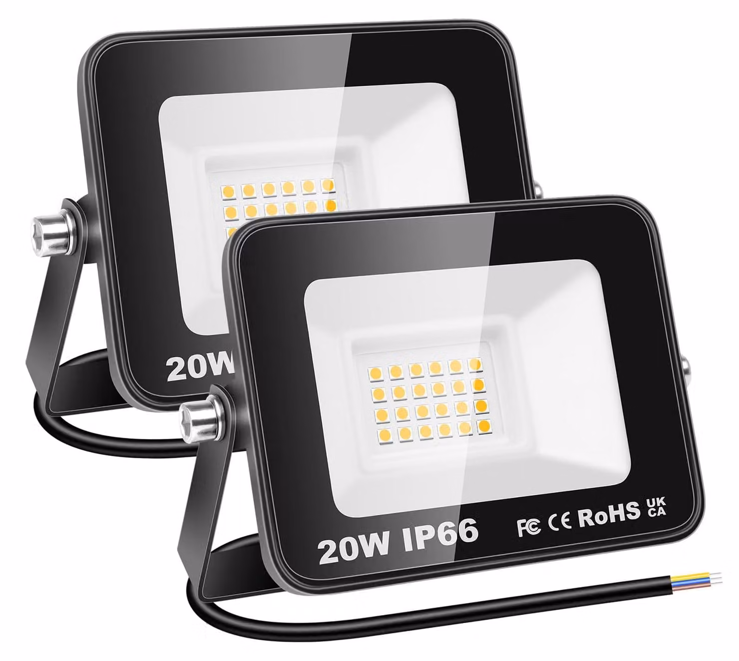 2 lampade LED da esterno, 20W, 2000 lumen, luce calda