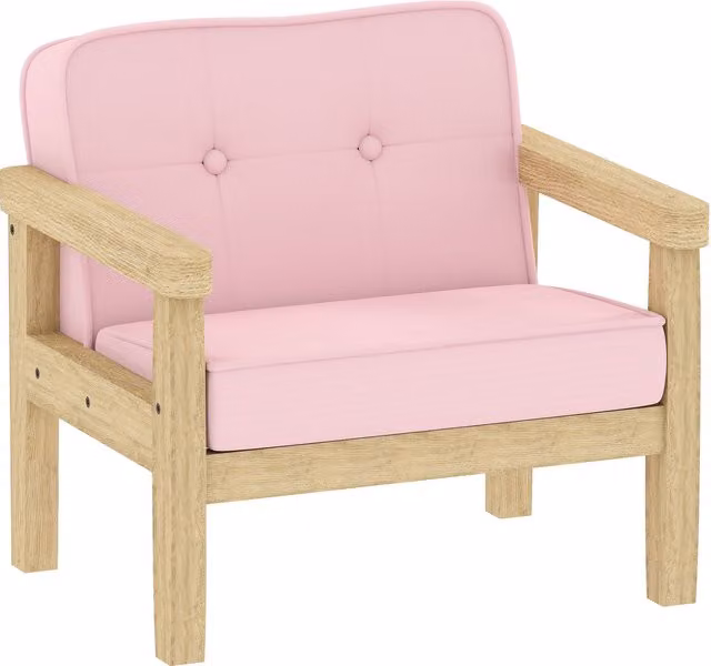 Poltrona per bambini AIYAPLAY in velluto morbido con struttura in legno e seduta imbottita, colore rosa, L 46,5 x P 44 x H 45 cm