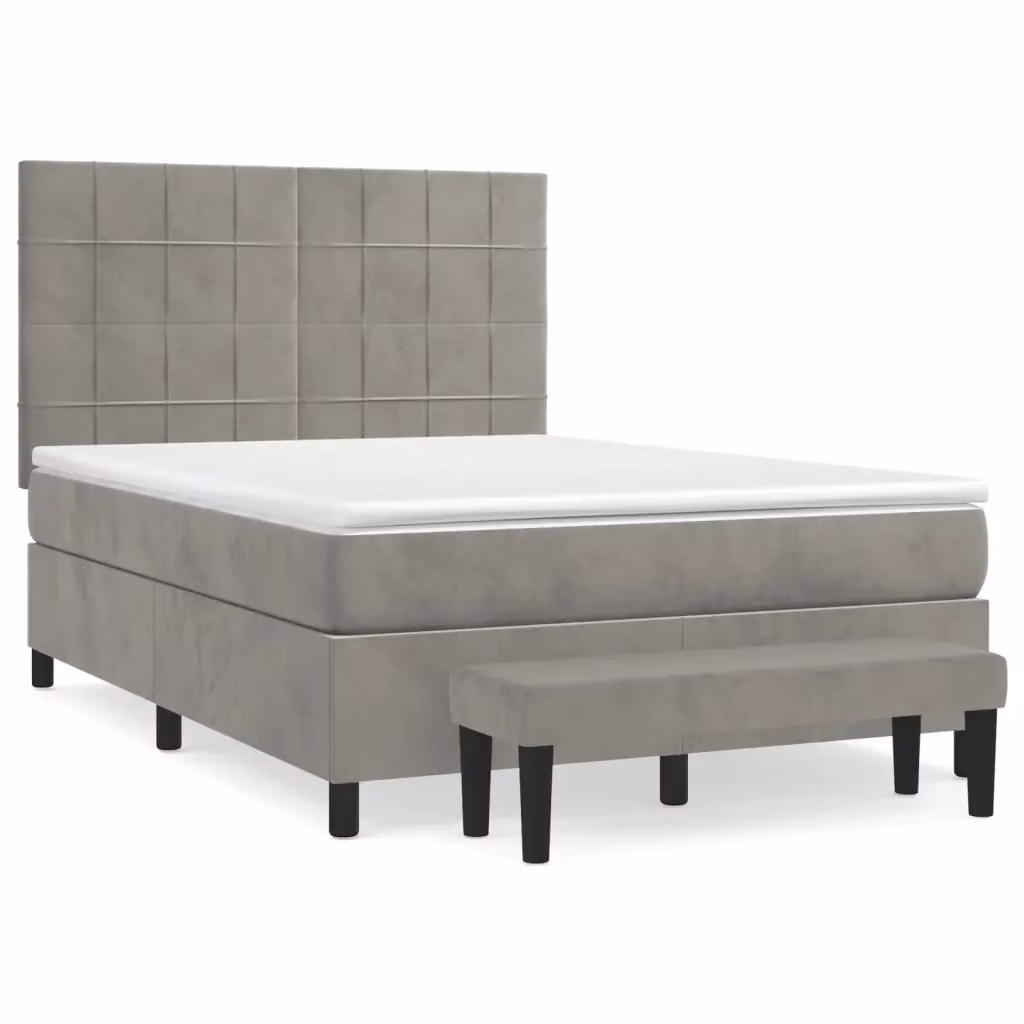 Letto Ibrido con Giroletto a Molle e Materasso vidaXL in Velluto Grigio Chiaro e Bianco L/P/H: 193 x 144 x 128 cm – 2