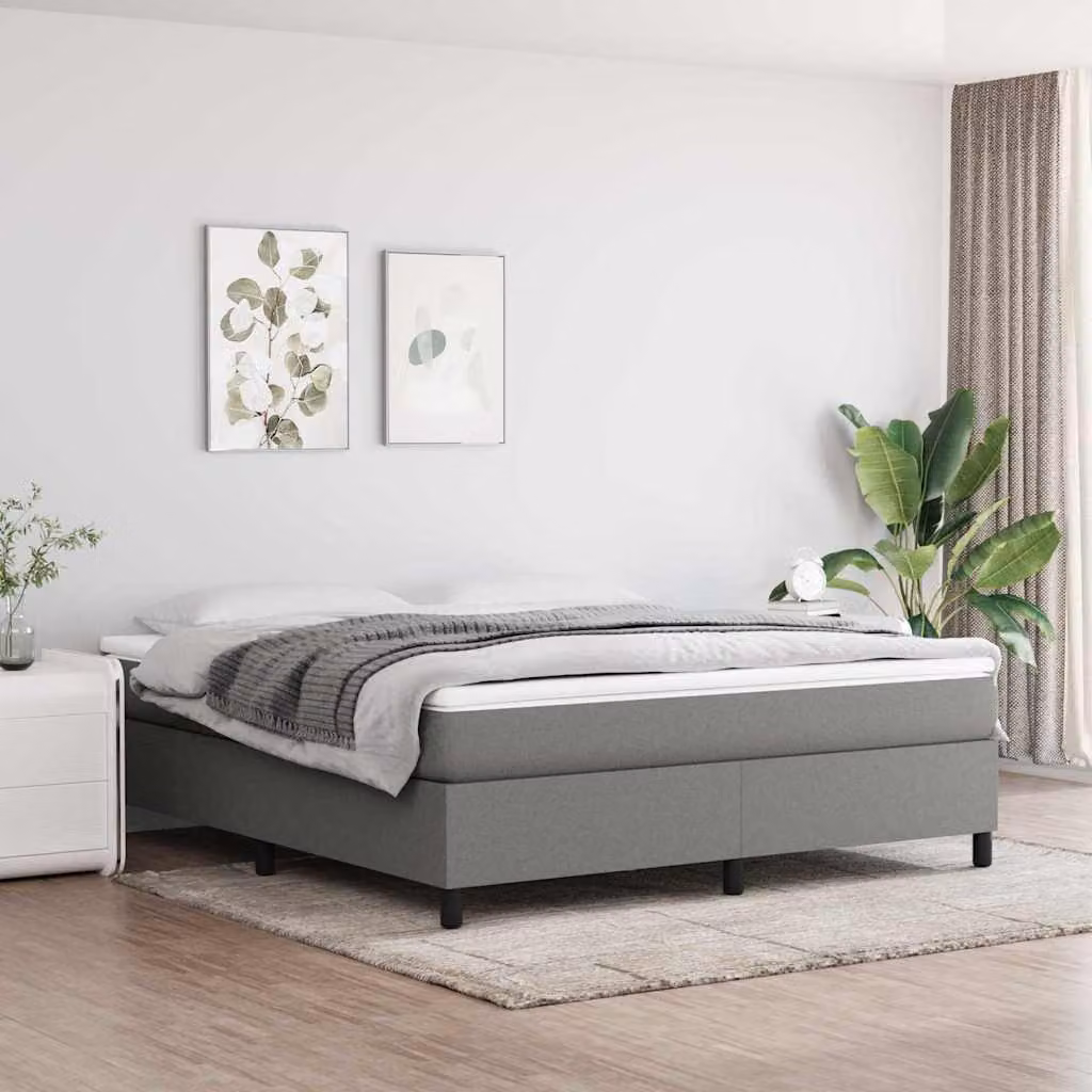 vidaXL Giroletto a Molle Ibrido con Materasso in Tessuto Grigio e Bianco L/P/H: 160 x 200 x 35 cm