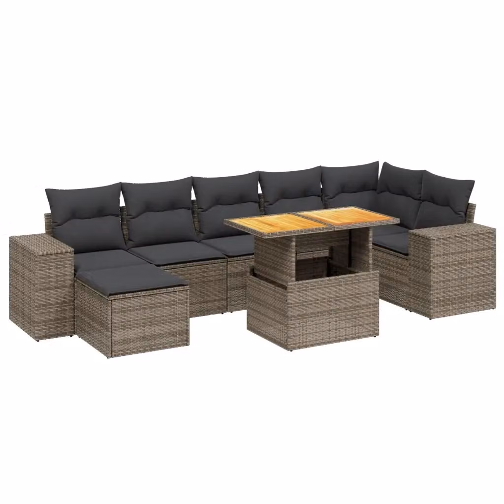 vidaXL Set Divano da Giardino 8 pz in Polyrattan Grigio con Cuscini e Tavolino da Esterno – 2