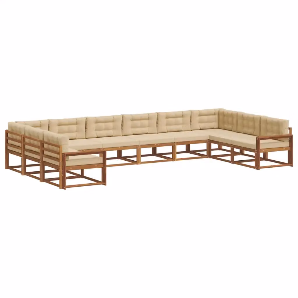 Set di divani da esterno vidaXL a forma di U in legno di acacia con cuscini, colore beige e sabbia – 2
