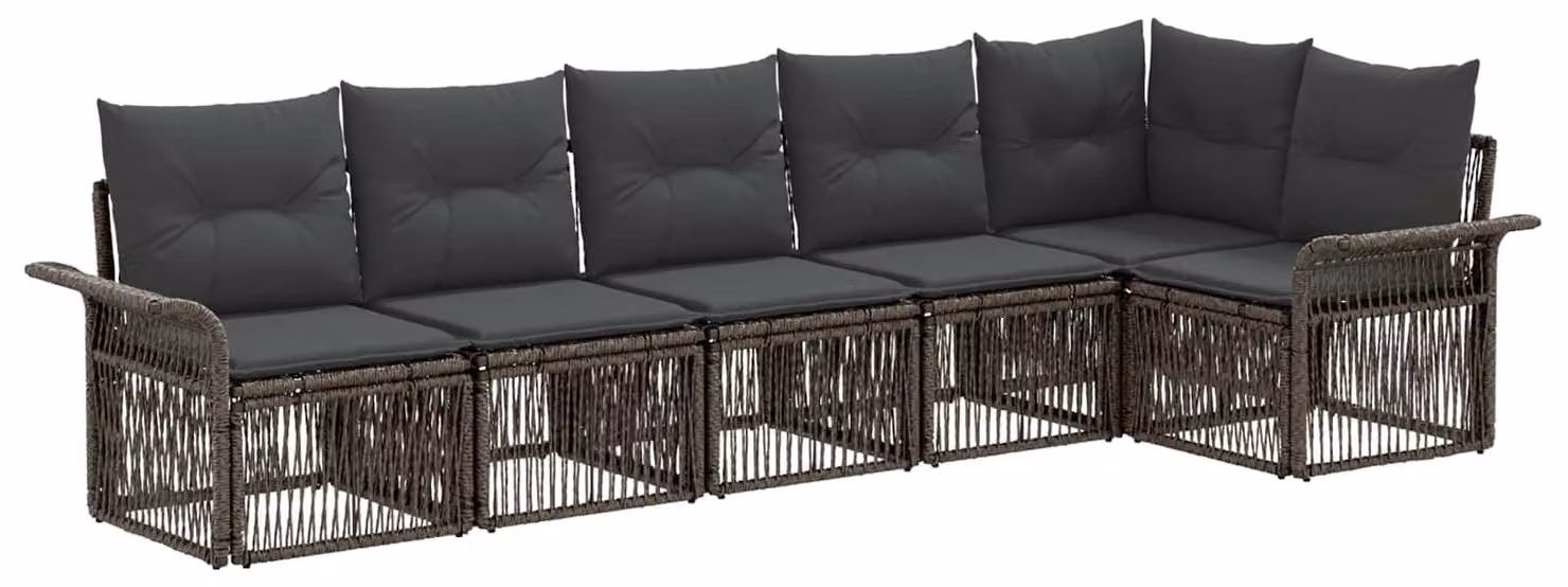 Set di divani da giardino, 6 pezzi, colore grigio, in rattan sintetico