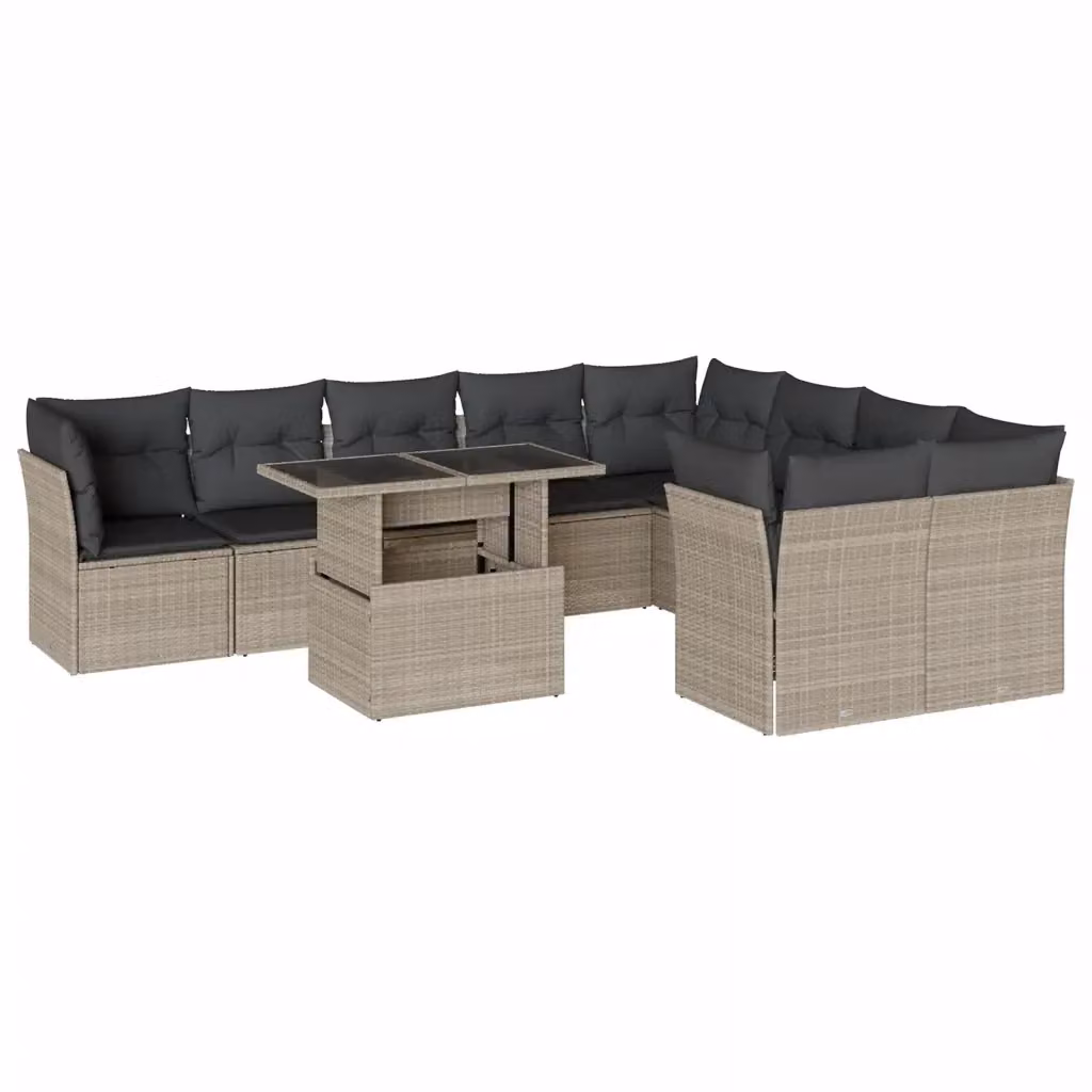 Set Divano da Giardino vidaXL 10 Pezzi in Polyrattan Grigio Antracite con Cuscini e Tavolino – 2